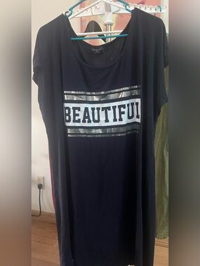 Scarlett Black Tee Dress with Metallic Silver 'Beautiful' Graphic